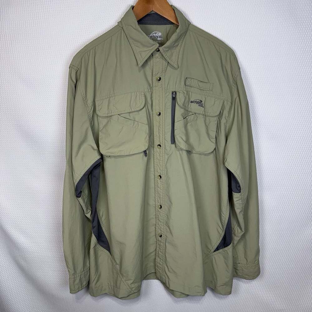 Natural Gear Mens Large Fishing Outdoor Shirt Sage Green Nylon Ventilated EUC
